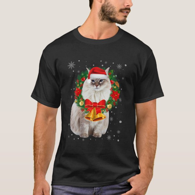 Cat Lover Funny Siberian Tree Christmas Light T-Shirt (Front)