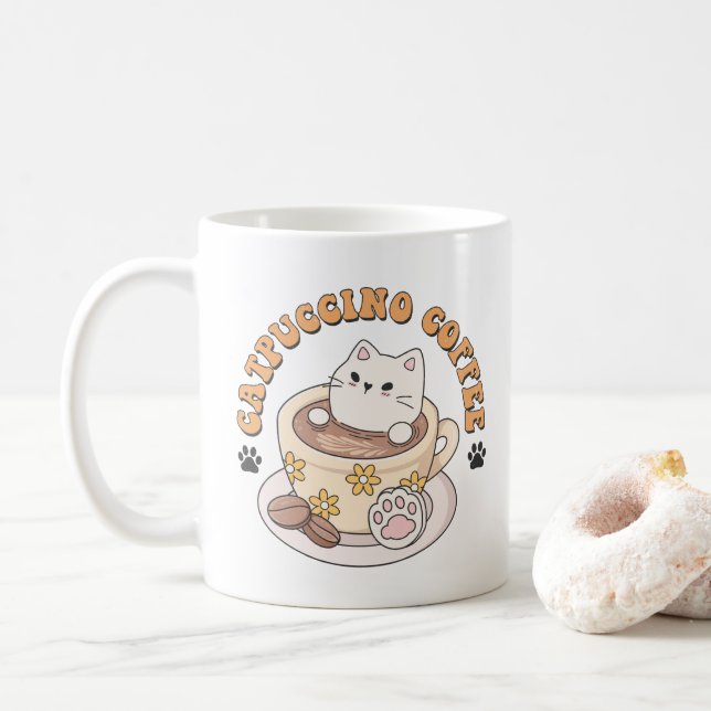 Cat Lover Gift, Catpuccino Coffee Funny Quotes Mug (With Donut)