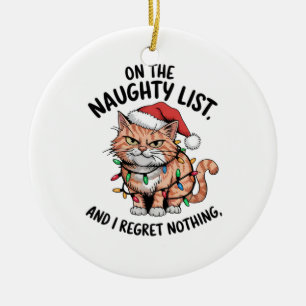 Cat Lover Gift On The Naughty List Ceramic Tree Decoration