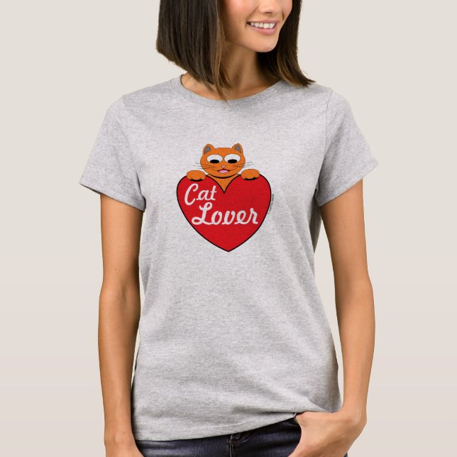 Cat Lover Ginger Kitty with Red Heart T-Shirt (Front)