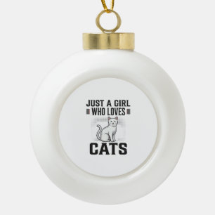 Cat Lover Girl Vintage Engraving Shirt Design_1 Ceramic Ball Christmas Ornament