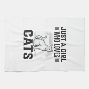 Cat Lover Girl Vintage Engraving Shirt Design_1 Tea Towel