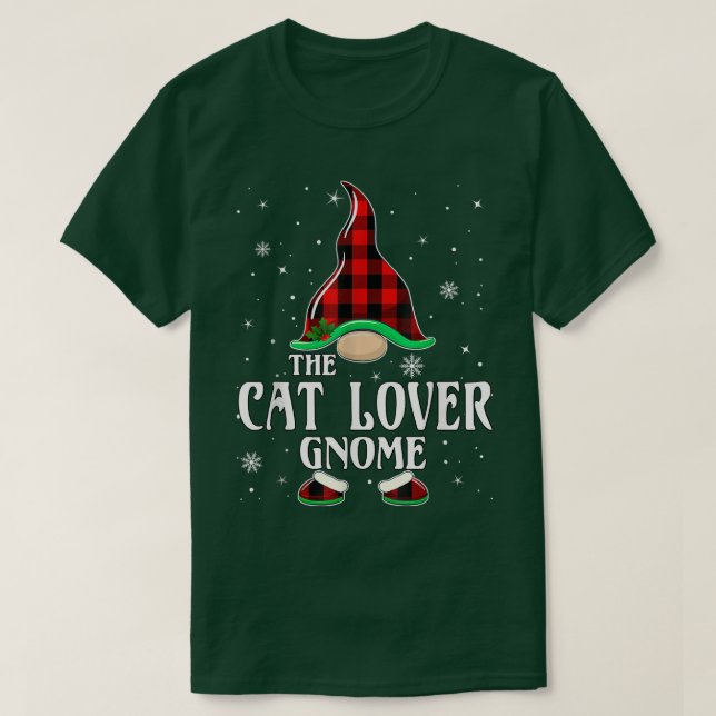 Cat Lover Gnome Buffalo Plaid Matching Family Chri T-Shirt (Design Front)