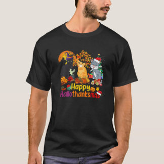 Cat Lover Hallothanksmas Halloween Thanksgiving Ch T-Shirt