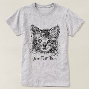 CAT LOVER Hand Drawn Kitten Face T-Shirt