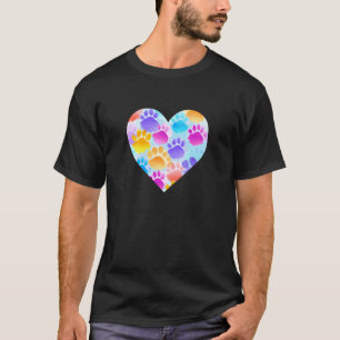 Cat Lover Heart Shape Colourful Paw Prints Feline T-Shirt