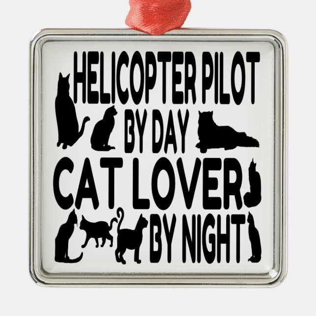 Cat Lover Helicopter Pilot Metal Tree Decoration (Front)