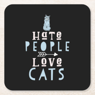 Cat Lover I Love Cats And People Square Paper Coaster