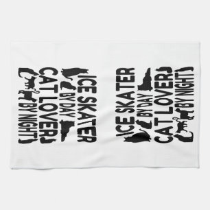 Cat Lover Ice Skater Tea Towel
