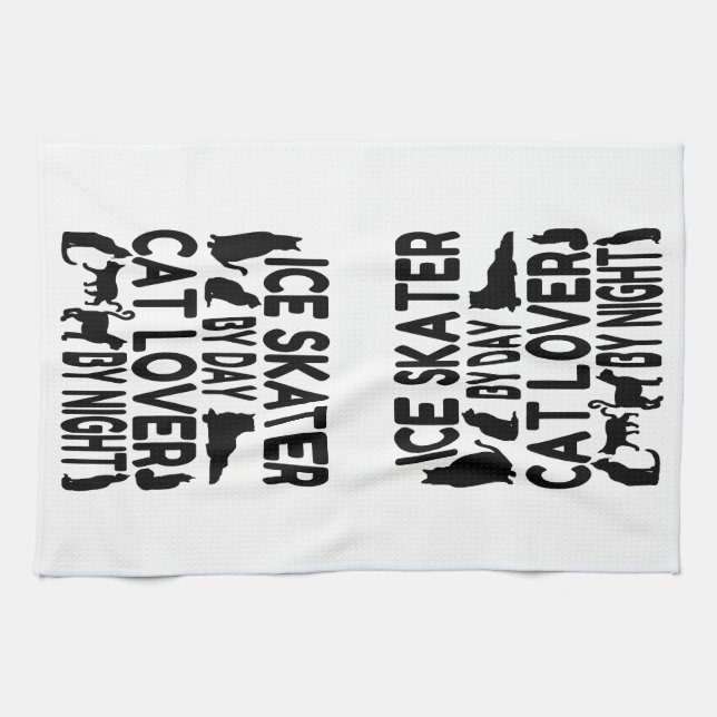 Cat Lover Ice Skater Tea Towel (Horizontal)