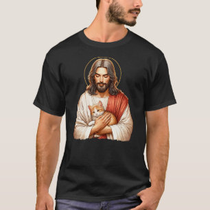 Cat Lover, Jesus Holding A Cat, Funny Christian Ar T-Shirt