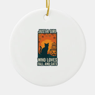 Cat Lover Just A Girl Who Loves Fall And Cats Vint Ceramic Tree Decoration