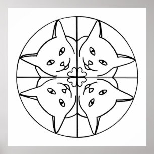 Cat Lover Kaleidoscope Cats Hearts Outline Posters