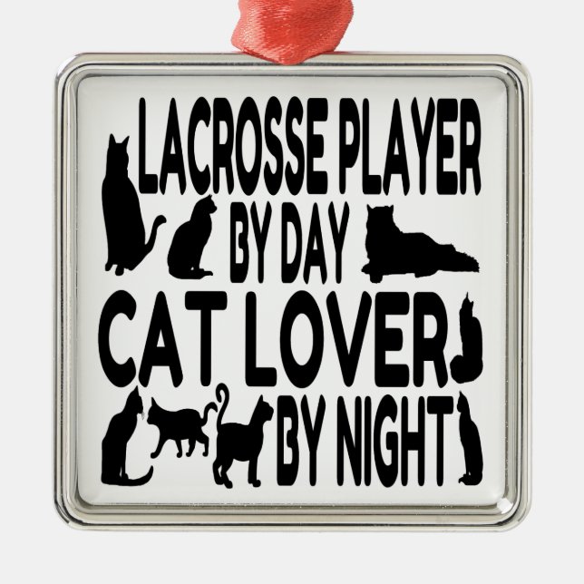 Cat Lover Lacrosse Player Metal Tree Decoration (Front)