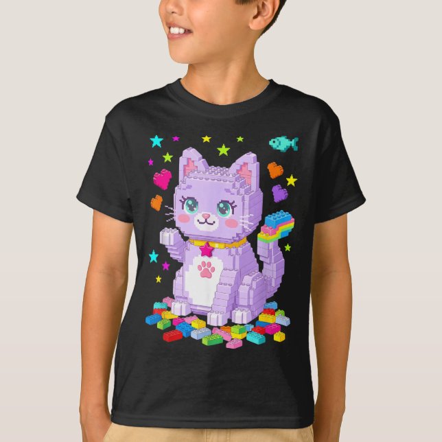 Cat Lover Master Builder Building Bricks Blocks T-Shirt (Front)