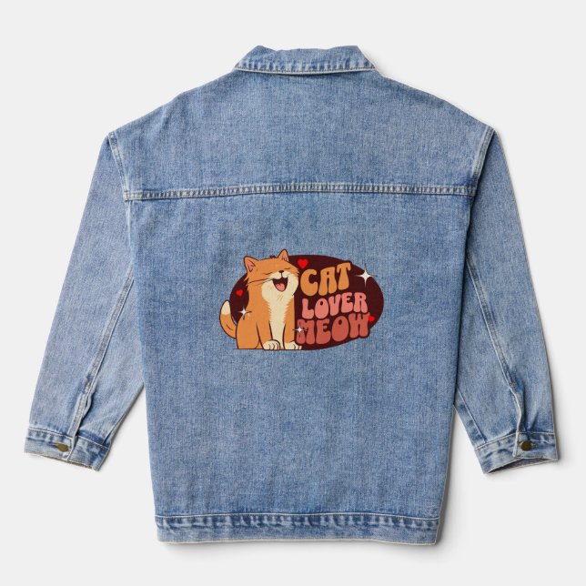 Cat Lover Meow - orange cat Denim Jacket (Back)