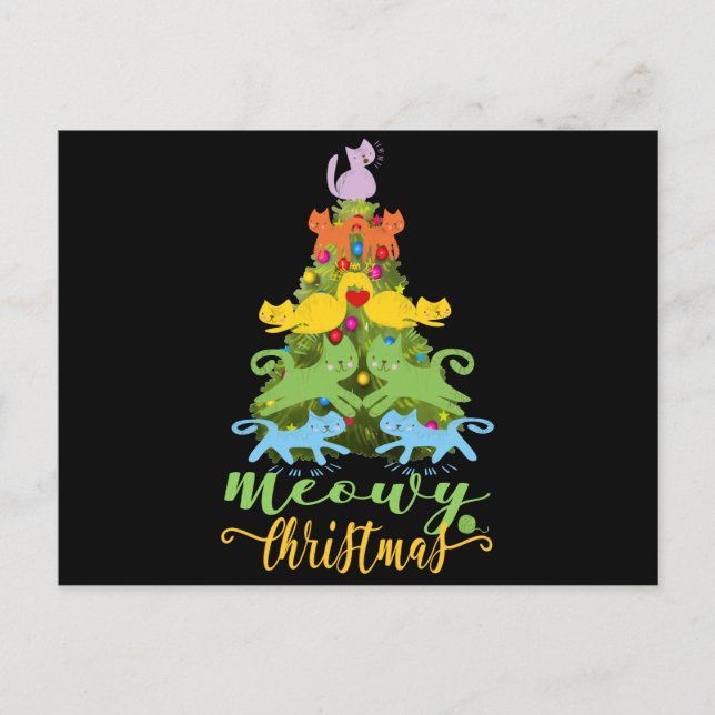 Cat Lover Merry Meowy Christmas Tree Cat Holiday Postcard (Front)