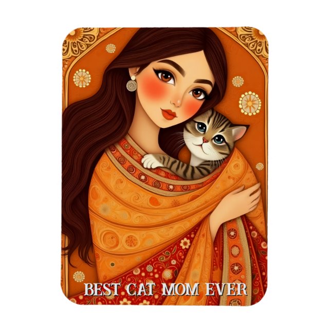 Cat lover Mum Photo  orange Magnet (Vertical)