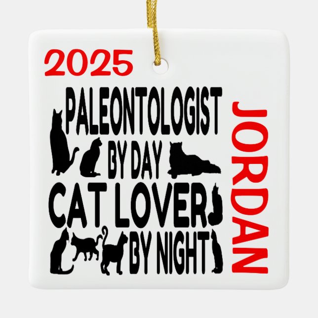 Cat Lover Paleontologist CUSTOM Ceramic Ornament (Front)