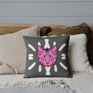 Cat Lover Pet Mum Cute White Stripes Purple Grey Cushion