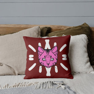 Cat Lover Pet Mum Cute White Stripes Purple Red Cushion