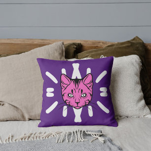 Cat Lover Pet Mum Cute White Stripes Royal Purple Cushion