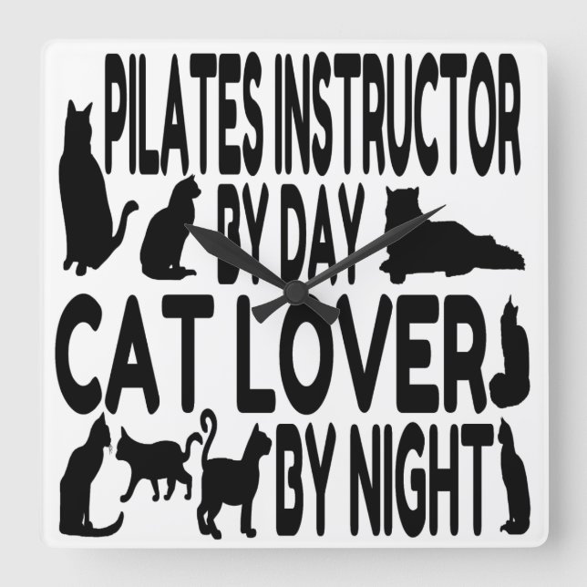 Cat Lover Pilates Instructor Square Wall Clock (Front)