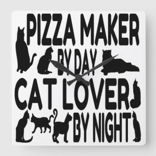Cat Lover Pizza Maker Square Wall Clock