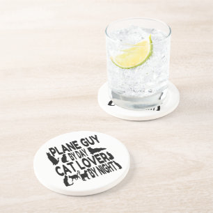 Cat Lover Plane Guy Coaster