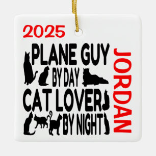 Cat Lover Plane Guy CUSTOM Ceramic Ornament