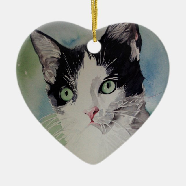 Cat Lover Portrait Fine Art Ceramic Tree Decoration (Front)