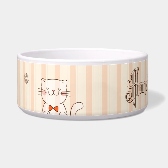 Cat lover quote striped Ceramic Pet Bowl (Left)