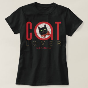 Cat Lover Red Black Green Bow Tie Custom Name T-Shirt