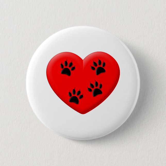 Cat Lover Red Heart And Paws 6 Cm Round Badge (Front)