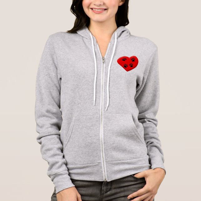 Cat Lover Red Heart And Paws Hoodie (Front)