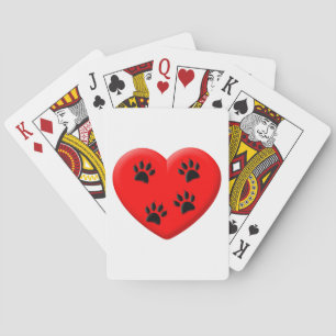 Cat Lover Red Heart And Paws  Playing Cards