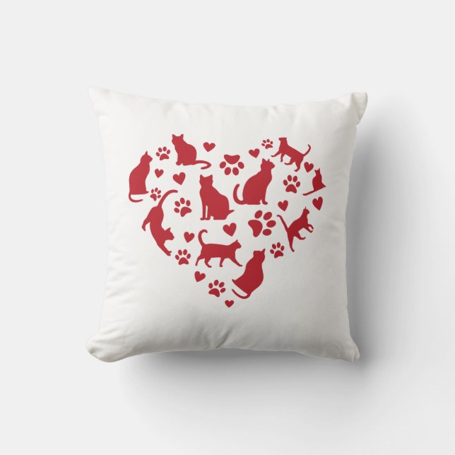 Cat Lover Red Heart of Cats  Cushion (Front)