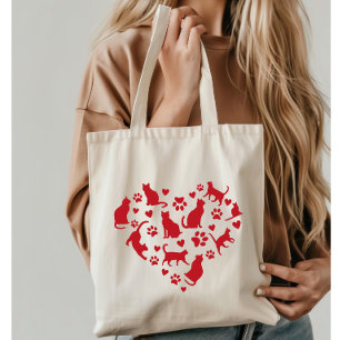 Cat Lover Red Heart of Cats Tote Bag