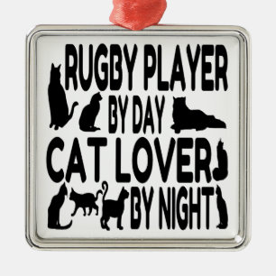 Cat Lover Rugby Player Metal Tree Decoration