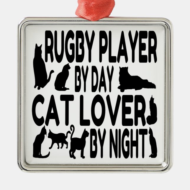 Cat Lover Rugby Player Metal Tree Decoration (Front)