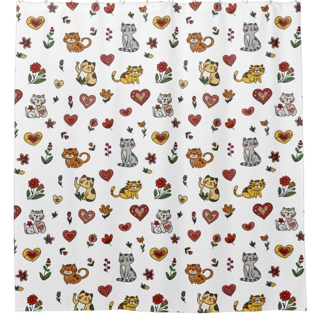 Cat Lover’s Shower Curtain: Kittens and Hearts Shower Curtain (Front)