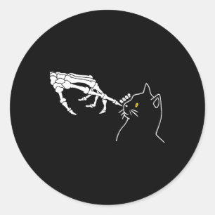 Cat Lover Skeleton Hand Boop Funny Halloween Cat M Classic Round Sticker
