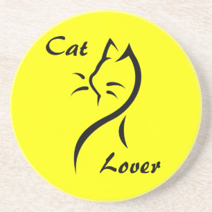Cat Lover, Stylised Cat Sandstone Coaster