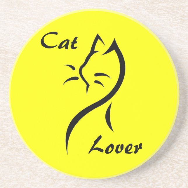 Cat Lover, Stylised Cat Sandstone Coaster (Front)