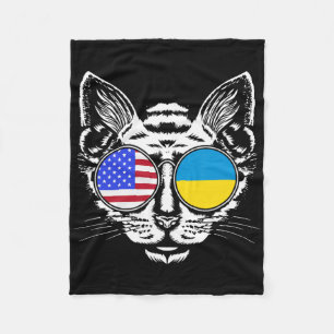 Cat Lover Us Ukrainian Flag Ukraine American  Fleece Blanket