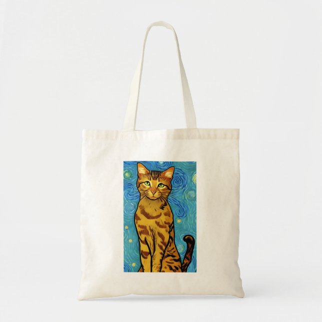 Cat Lover Van Gogh Style Starry Night Tote Bag (Front)