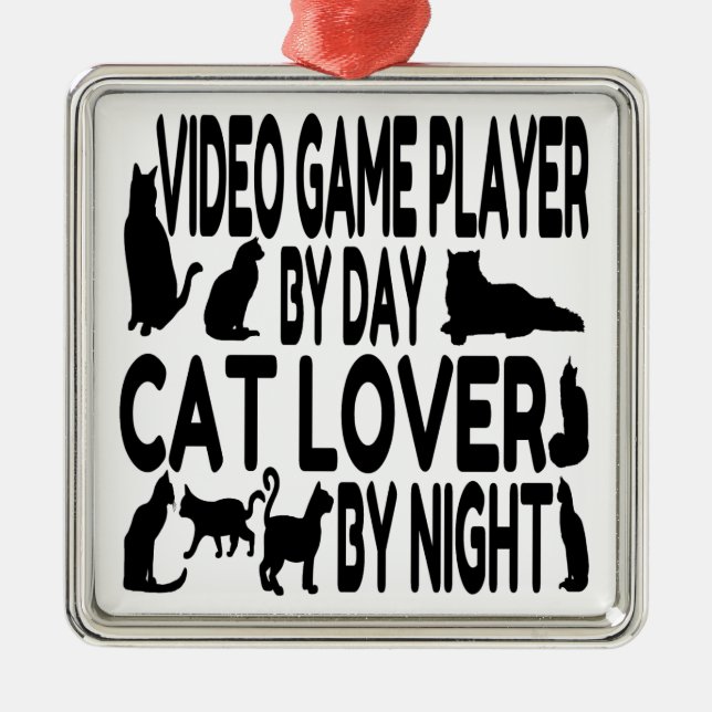 Cat Lover Video Game Player Metal Tree Decoration (Front)
