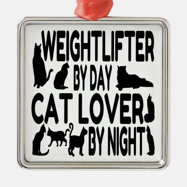 Cat Lover Weightlifter Metal Tree Decoration (Front)