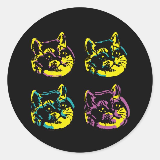 Cat Lover Window Decal Pop Art Classic Round Sticker (Front)
