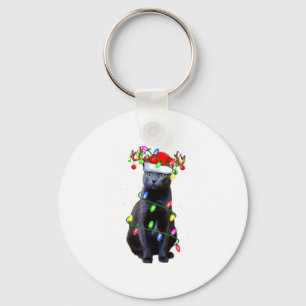 Cat Lover Xmas Lighting Santa Russian Blue Cat Chr Key Ring
